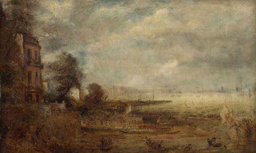 Waterloo Bridge Seen From Whitehall Stairs, c1829. Creator: John Constable.