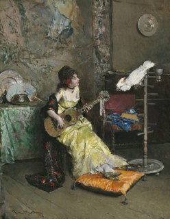 Woman With A Parrot, c1872. Creator: Raimundo de Madrazo y Garreta.