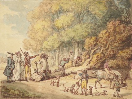 A Sportsman With His Family Instructing Woodmen To Chop Up A Felled Tree, c1816. Creator: Thomas Rowlandson.