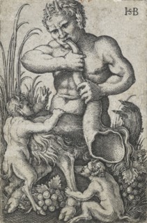 Satyr sounding a horn, 1531-1550. Creator: Sebald Beham.