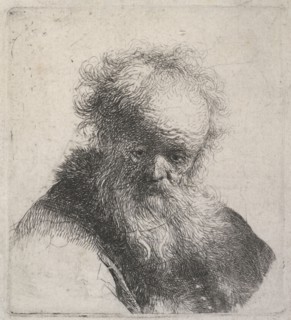 Bust of an old man with flowing beard and white sleeve, c.1630. Creator: Rembrandt Harmensz van Rijn.
