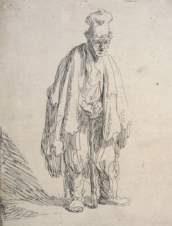 Beggar in a high cap, standing and leaning on a stick, c.1629. Creator: Rembrandt Harmensz van Rijn.