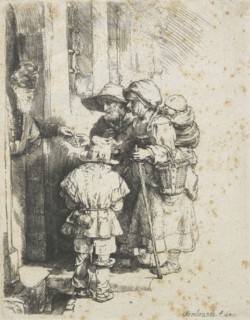 A blind hurdy-gurdy player and family receiving alms, 1648. Creator: Rembrandt Harmensz van Rijn.