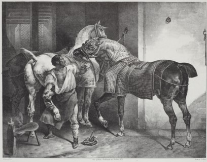 Le maréchal anglais (The English blacksmith). From 'Études de chevaux, Grands chevaux'..., 1822. Creator: Theodore Gericault.