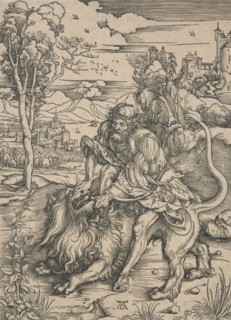 Samson fighting with the lion, 1496-1497. Creator: Albrecht Durer.