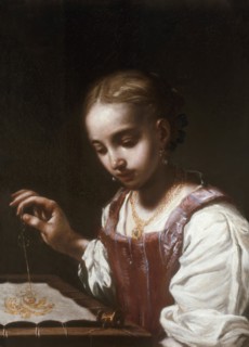 Girl Sewing, 1720. Creator: Antonio Amarosi.