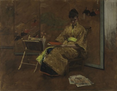 A Girl in Japanese Gown. The Kimono, 1887. Creator: William Merritt Chase.