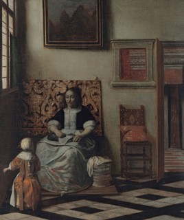 Interior with a Woman sewing and a Child, 1662. Creator: Pieter de Hooch.