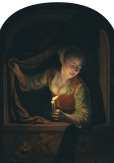 Young Woman with a Lighted Candle at a Window, 1658. Creator: Gerrit Dou.