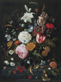 Flowers in a glass Vase with Fruit, 1665. Creator: Jan Davidsz de Heem.