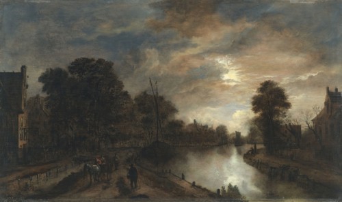 Moonlit Landscape with a Road beside a canal, 1645. Creator: Aert van der Neer.