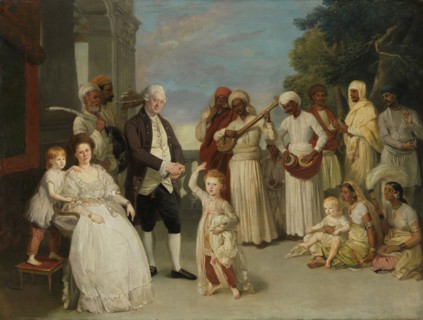Group Portrait of Sir Elijah and Lady Impey, 1783. Creator: Johan Zoffany.