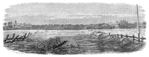 Floods at Melbourne, Australia: St. Kilda Road, south side of Prince's Bridge, 1864. Creator: Unknown.