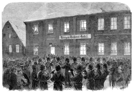 The War in Schleswig: band playing before Marshal Wrangel's head-quarters at Hadersleben..., 1864. Creator: Unknown.