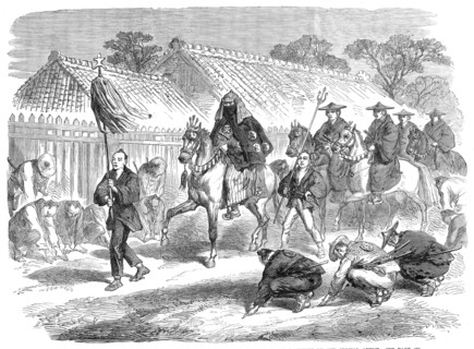 Scenes in Japan: the Governor of Kanagawa and suite going to a fire - by our special artist, 1864. Creator: Unknown.