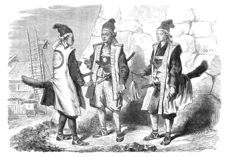 Scenes in Japan: Japanese warriors in fighting-dress - from a sketch by our special artist, 1864. Creator: Unknown.