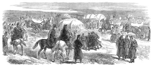 Illustrations of the War in Denmark: artillery baggage-waggons encamped near Kolding, 1864. Creator: Unknown.