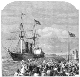 The arrival of Garibaldi at Southampton on board the Peninsular and Oriental steamer Ripon, 1864. Creator: Unknown.