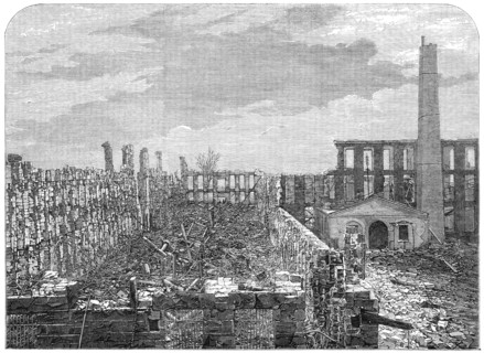 Ruins of Colonel Colt’s patent firearms factory at Hartford, Connecticut,...destroyed by fire, 1864. Creator: Unknown.