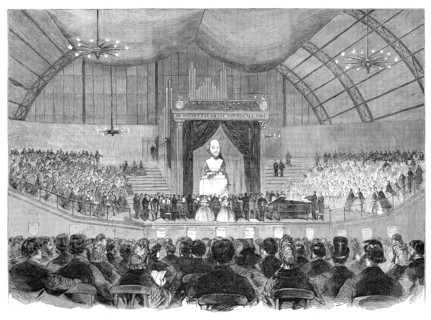 The Shakspeare Commemoration in London: unveiling a bust of Shakspeare..., Agricultural Hall, 1864. Creator: Unknown.