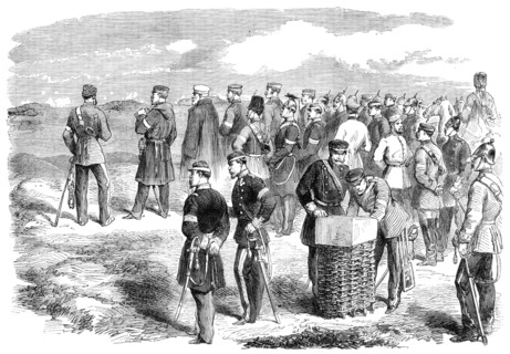 The War in Denmark: Prince Frederick Charles and staff directing the assault on Düppel..., 1864. Creator: Unknown.