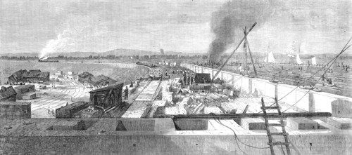 London Main-Drainage Works: view of the outfall of the Northern Drainage at Barking Creek, 1864. Creator: Unknown.