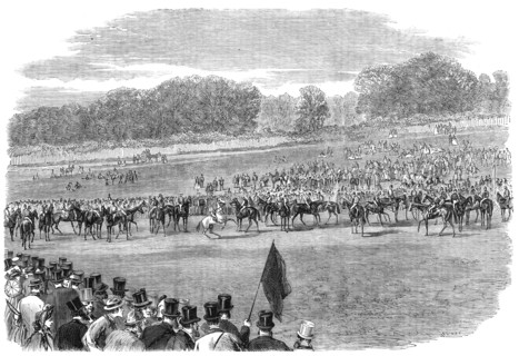 The Start for the Derby - from a photograph by Mr. Herbert Watkins, 1864. Creator: Unknown.