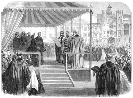 The Royal Visit to Cambridge: presentation of the university address to the Prince And..., 1864. Creator: Unknown.