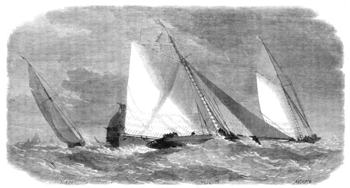 The Yacht Matches in the Thames: Royal Thames Yacht Club...rounding the steamer at the Nore, 1864. Creator: Smyth.