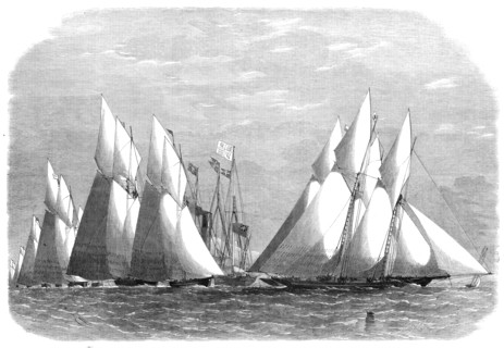 Schooner match of the Royal Thames Yacht Club on June 16: rounding the Water Lily off Shoebury, 1864 Creator: Smyth.