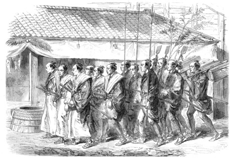 New-Year's Day in Japan - Japanese officers going to pay visits of congratulation, 1865. Creator: Unknown.
