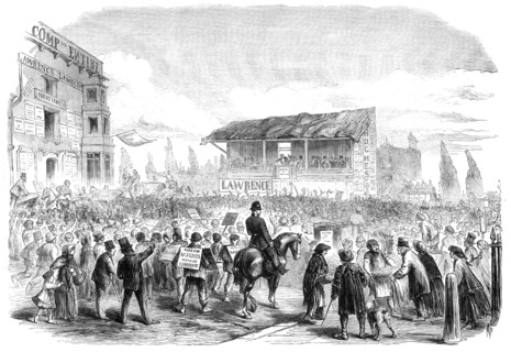The Elections in the Metropolitan Boroughs: Lambeth...the nomination at Kennington Park, 1865. Creator: Unknown.