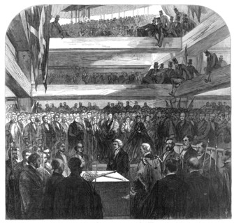 The Lord Mayor of London laying the Foundation-Stone of the new bridge at Blackfriars, 1865. Creator: Unknown.