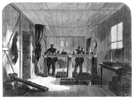 Laying of the Atlantic Telegraph Cable: receiving messages from the Great Eastern...Valencia, 1865. Creator: Unknown.