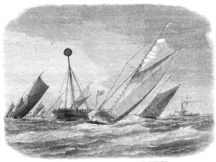 Sailing-barge on the Thames: rounding the Nore Light-ship, 1865. Creator: Unknown.