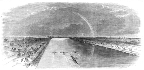 Sculling match for £250 between Kelley, Chambers, and Cooper...Eau Brink Cut, King’s Lynn, 1865. Creator: Unknown.