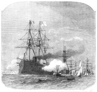 The International Naval Festival at Portsmouth:...the Solferino saluting the English flag, 1865. Creator: Smyth.