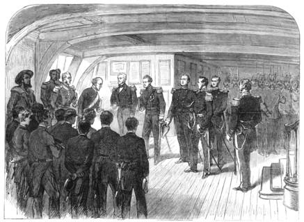 The International Naval Festival at Portsmouth: reception of the French Minister of Marine..., 1865. Creator: Unknown.