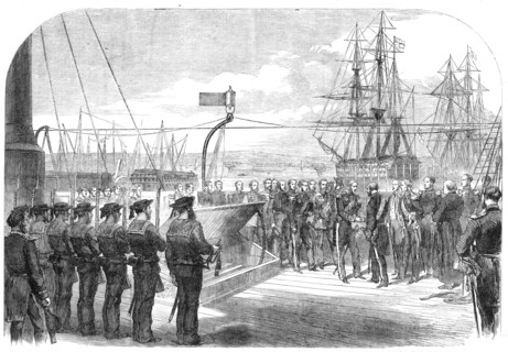 The International Naval Festival at Portsmouth: the French Minister receiving Admiral Seymour, 1865. Creator: Unknown.