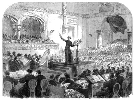 Franz Liszt conducting the performance of his new oratorio at Pesth, 1865. Creator: Unknown.
