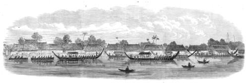 Admiral King's visit to the King of Siam at Bangkok: procession of boats up the river..., 1865. Creator: Unknown.
