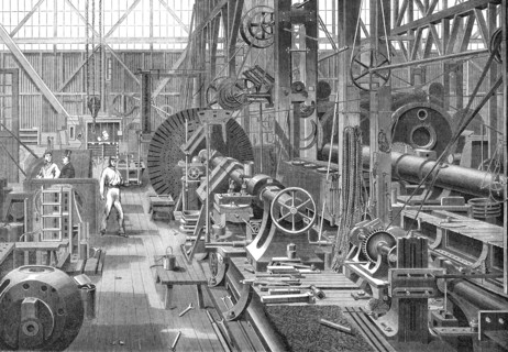 A visit to Penn's Marine Engine Factory, at Greenwich: turning a crank axle, 1865. Creator: Unknown.