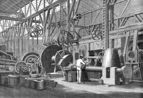 A visit to Penn's Marine Engine Factory, at Greenwich: turning a paddle shaft for a steam-ship, 1865 Creator: Unknown.