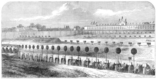 Meeting of the Belgian National Rifle Association at Brussels: general view of practice-ground, 1865 Creator: Unknown.