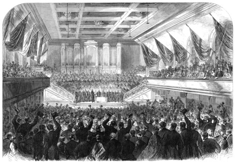 Presentation of the Freedom of the City of Glasgow to the Rt. Hon. W.E. Gladstone...City Hall, 1865. Creator: Unknown.
