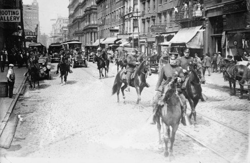 Chief Copelan protecting car in strike, between c1910 and c1915. Creator: Bain News Service.