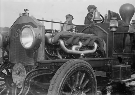 Under the hood of the motor fire engine, 1913. Creator: Bain News Service.