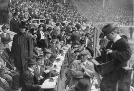 100 telegraphers, Polo Grounds, between c1910 and c1915. Creator: Bain News Service.