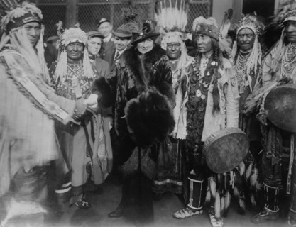 Mary Garden & Indians from Glacier Park, between c1910 and c1915. Creator: Bain News Service.