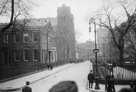 Stuyvesant Sq. - St. George's at time of Morgan funeral, 1913. Creator: Bain News Service.